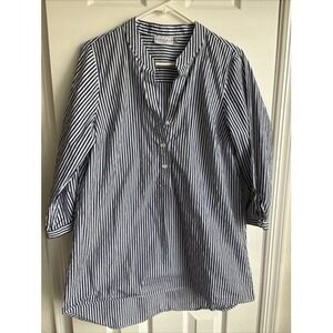 HARSHMAN Los Angeles Derringtion Tunic Top Blouse Navy Stripes Size M $175‎